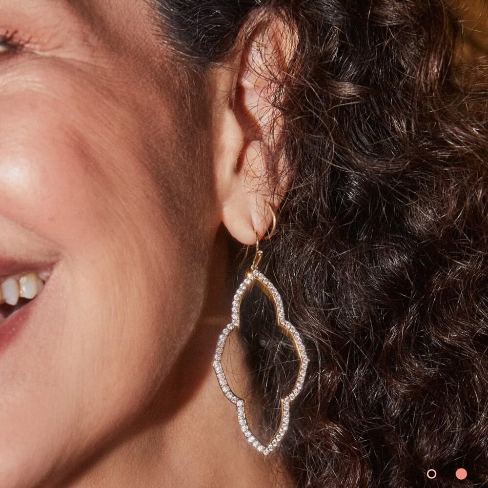 New! Kendra Scott Abbie Silver Open Frame Earrings in White Crystal - Picture 3 of 4